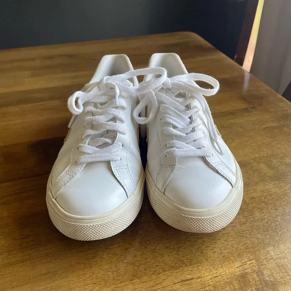 Women's Veja Esplar White and Gold Sneakers - Picture 2 of 9